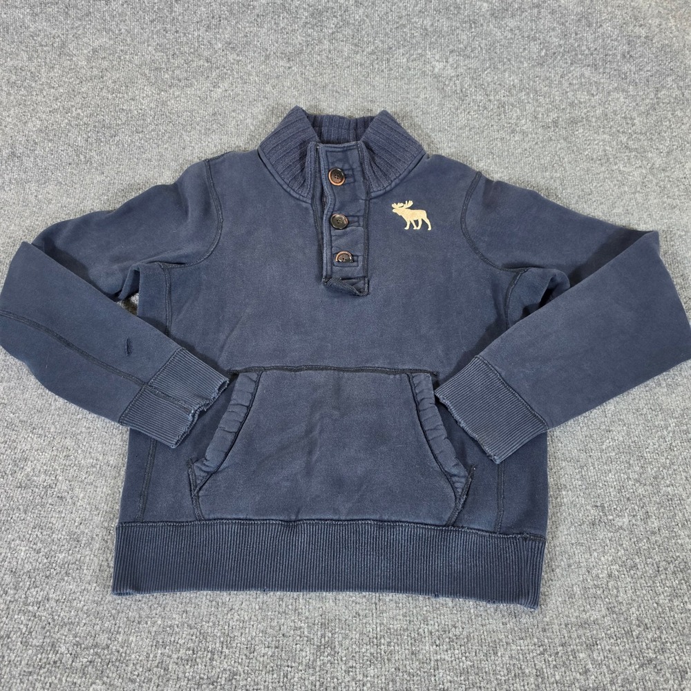 2000s Abercrombie & Fitch Mens Medium Muscle Fit Button Mock Neck Navy Blue